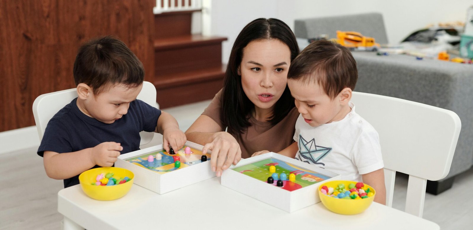 Toddler distracted while parent gives instructions,